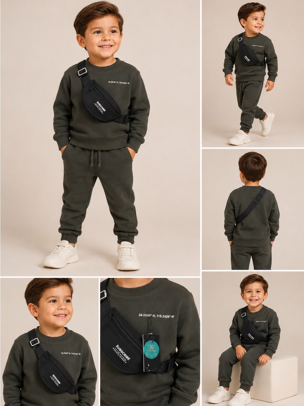 Kids Olive Green Sweatpants & Joggers Set - Matching Crewneck